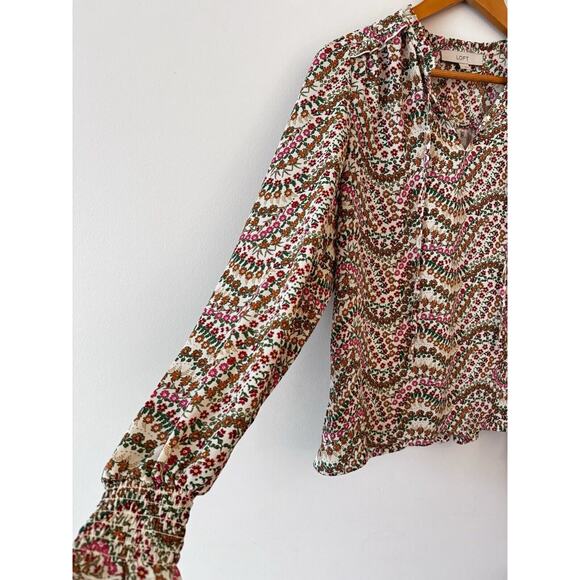 Loft Bell Smocked Sleeve Floral Spring Top Ruffles coquette free people whimsy S - Picture 2 of 8